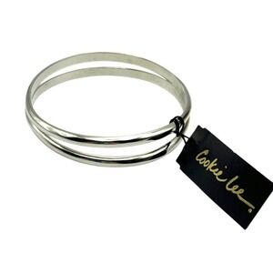 Silver Tone Polished Round Bangle Bracelet NEW Minimalist Classic Modern Sleek